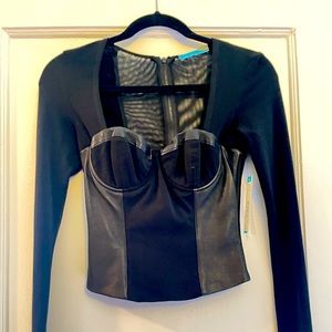 ALICE + OLIVIA Stacey Bendet BLACK Bustier Lali LEATHER Trim TOP - NEW w/TAGS